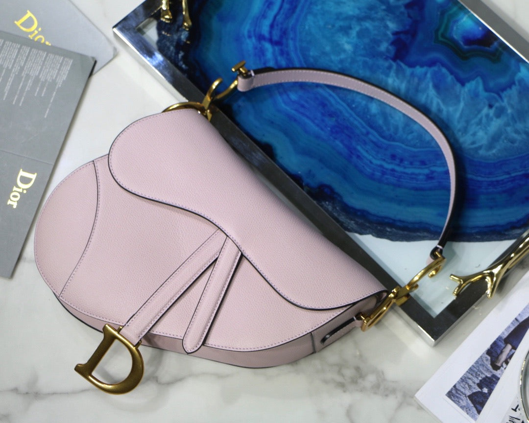 Dior Saddle Bag In Pink Grained Calfskin