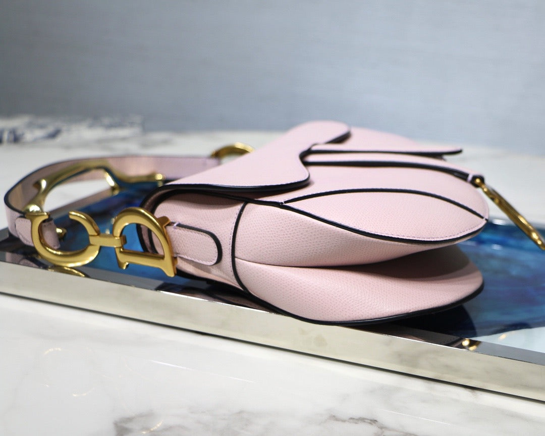 Dior Saddle Bag In Pink Grained Calfskin