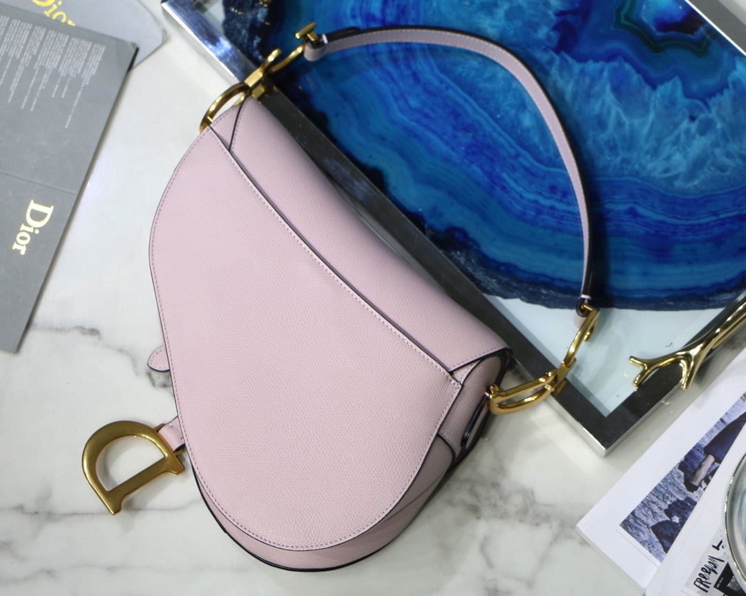 Dior Saddle Bag In Pink Grained Calfskin