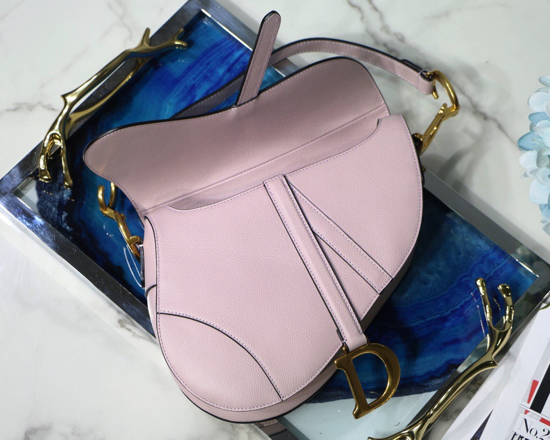 Dior Saddle Bag In Pink Grained Calfskin