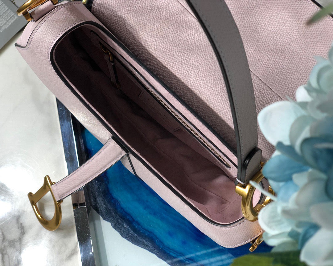 Dior Saddle Bag In Pink Grained Calfskin