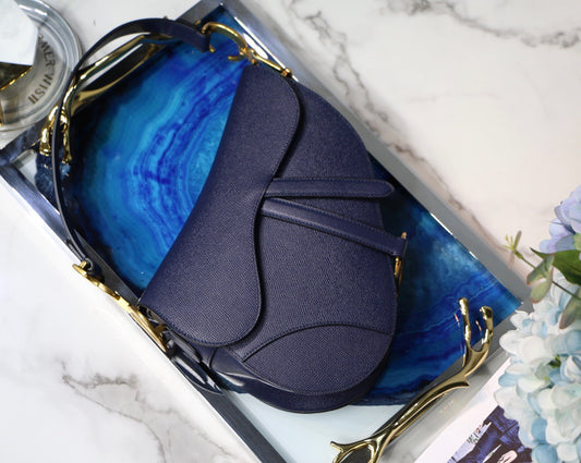 Dior Saddle Bag In Dark Blue Grained Calfskin