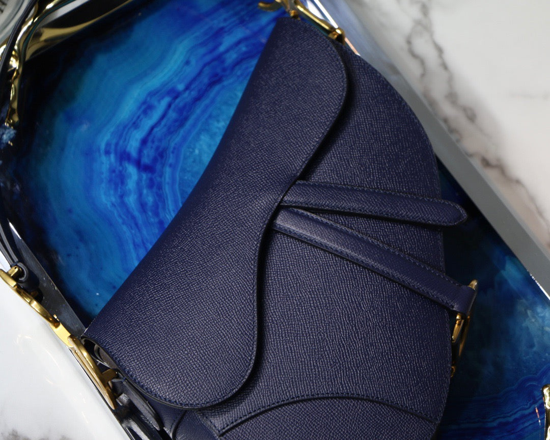 Dior Saddle Bag In Dark Blue Grained Calfskin