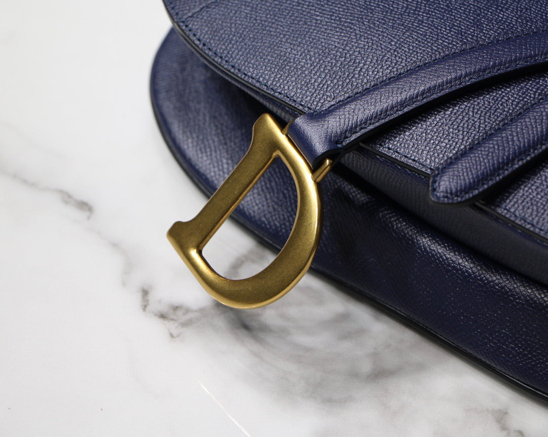 Dior Saddle Bag In Dark Blue Grained Calfskin