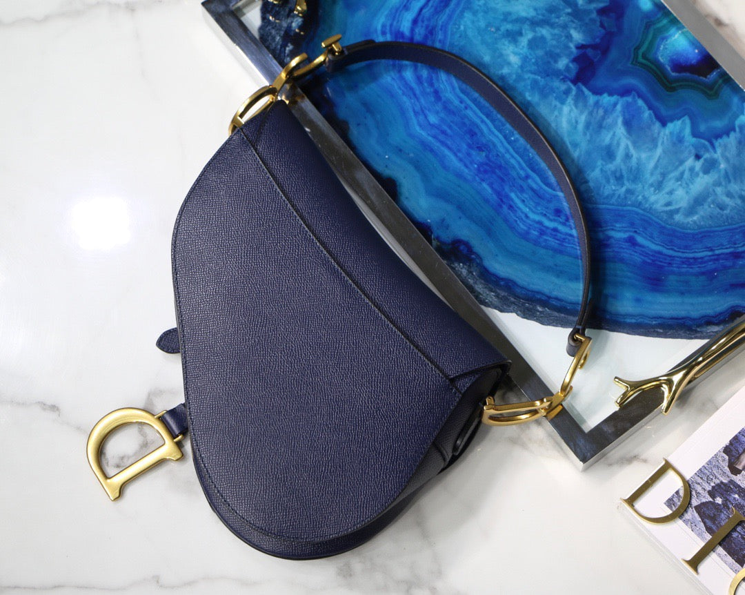 Dior Saddle Bag In Dark Blue Grained Calfskin