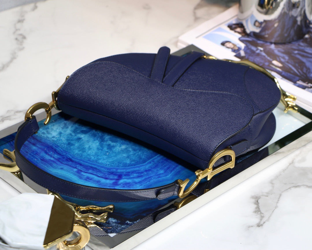 Dior Saddle Bag In Dark Blue Grained Calfskin