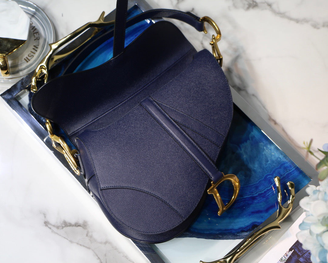 Dior Saddle Bag In Dark Blue Grained Calfskin