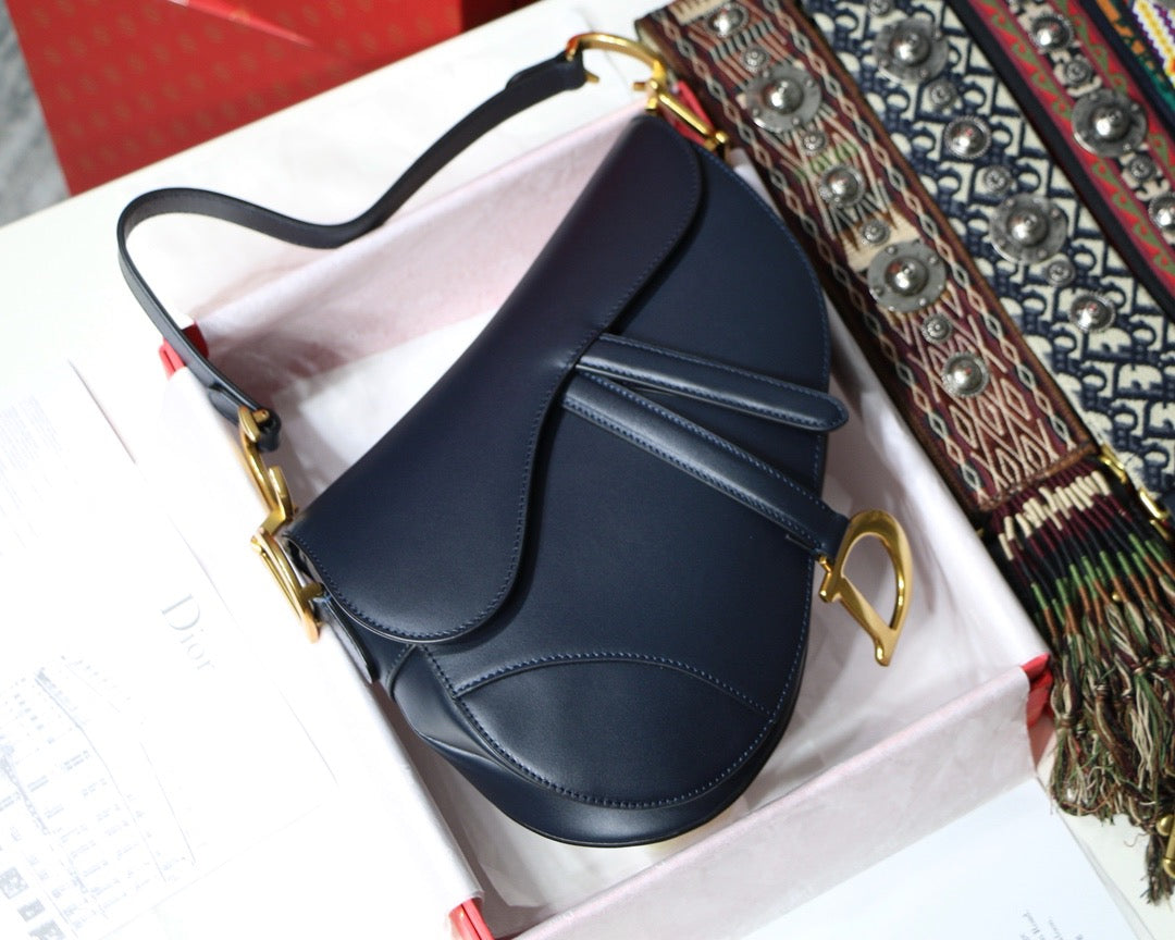 Dior Saddle Bag In Dark Blue Smooth Calfskin