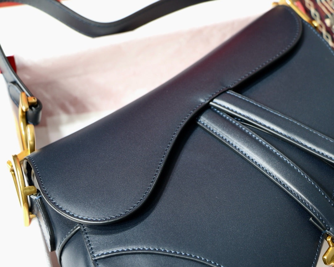 Dior Saddle Bag In Dark Blue Smooth Calfskin