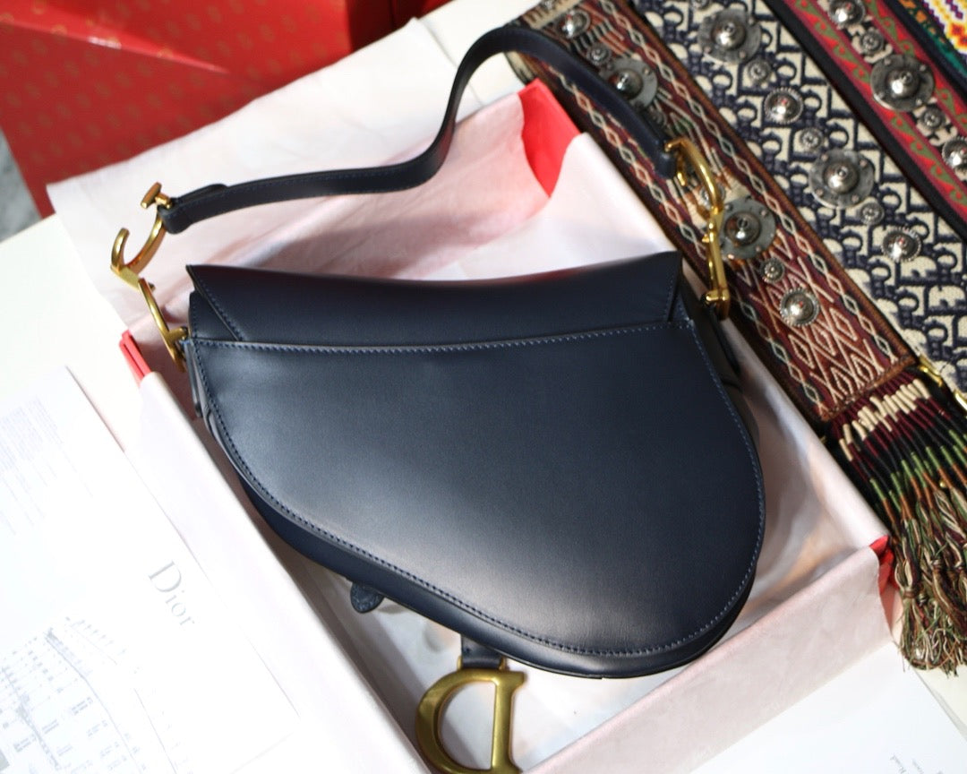 Dior Saddle Bag In Dark Blue Smooth Calfskin