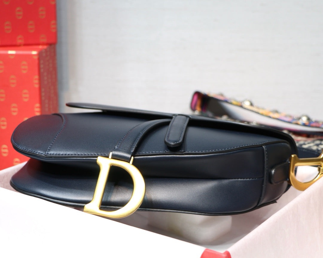 Dior Saddle Bag In Dark Blue Smooth Calfskin