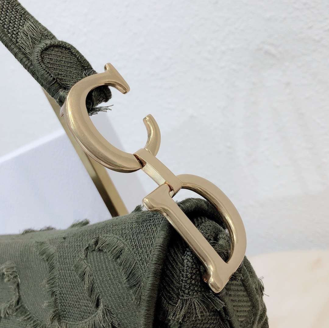 Dior Saddle Bag With Strap In Embroidered Army Green