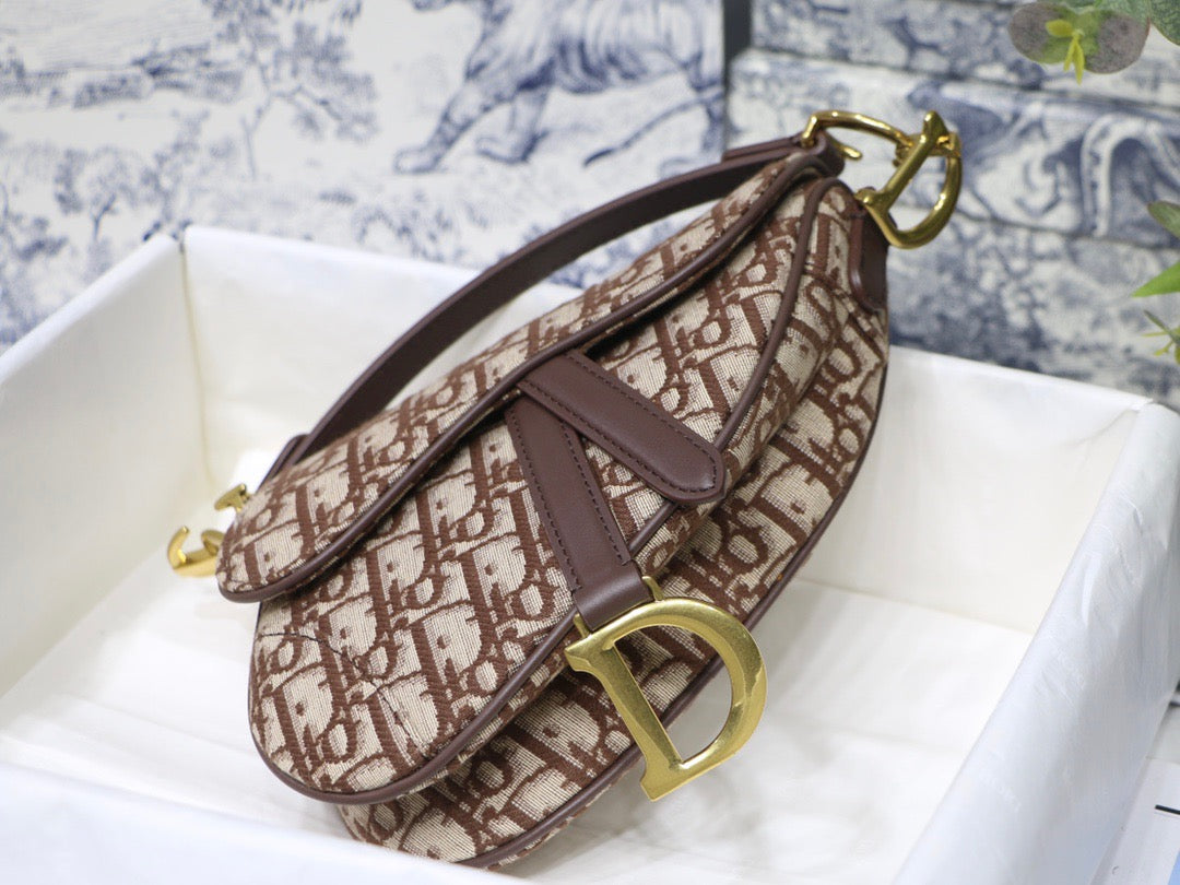 Dior Saddle Bag with Strap in Brown Oblique Jacquard