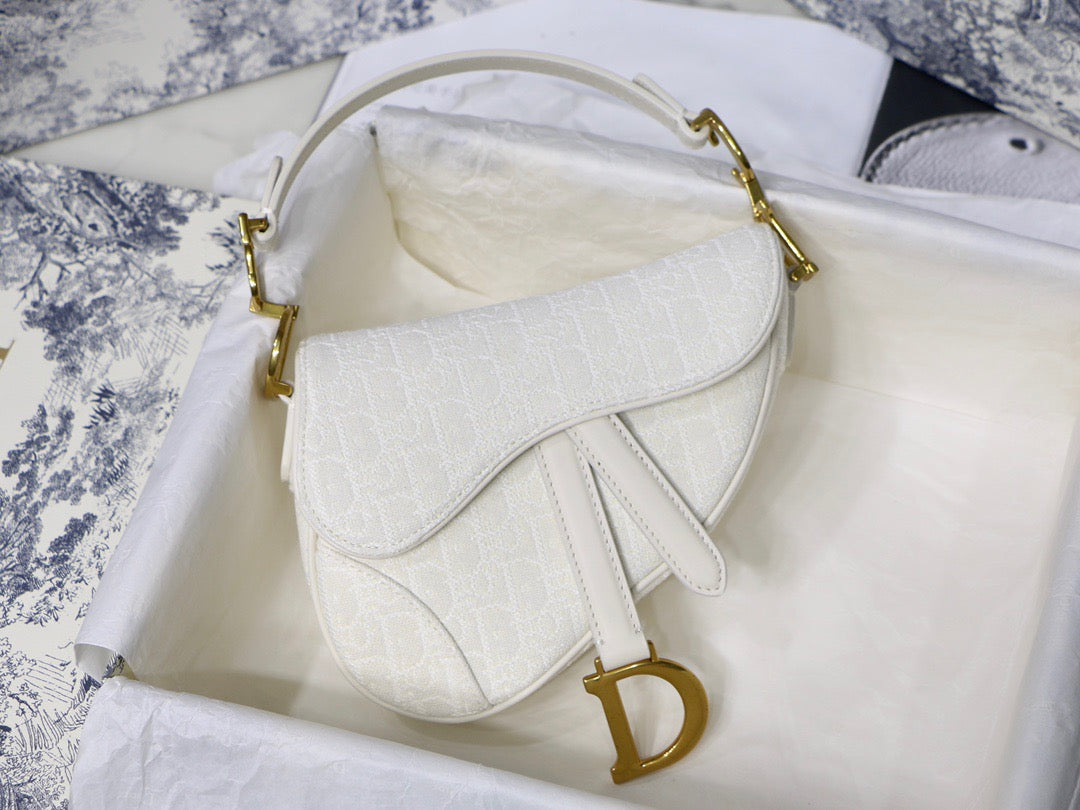 Dior Saddle Bag with Strap in White Oblique Jacquard