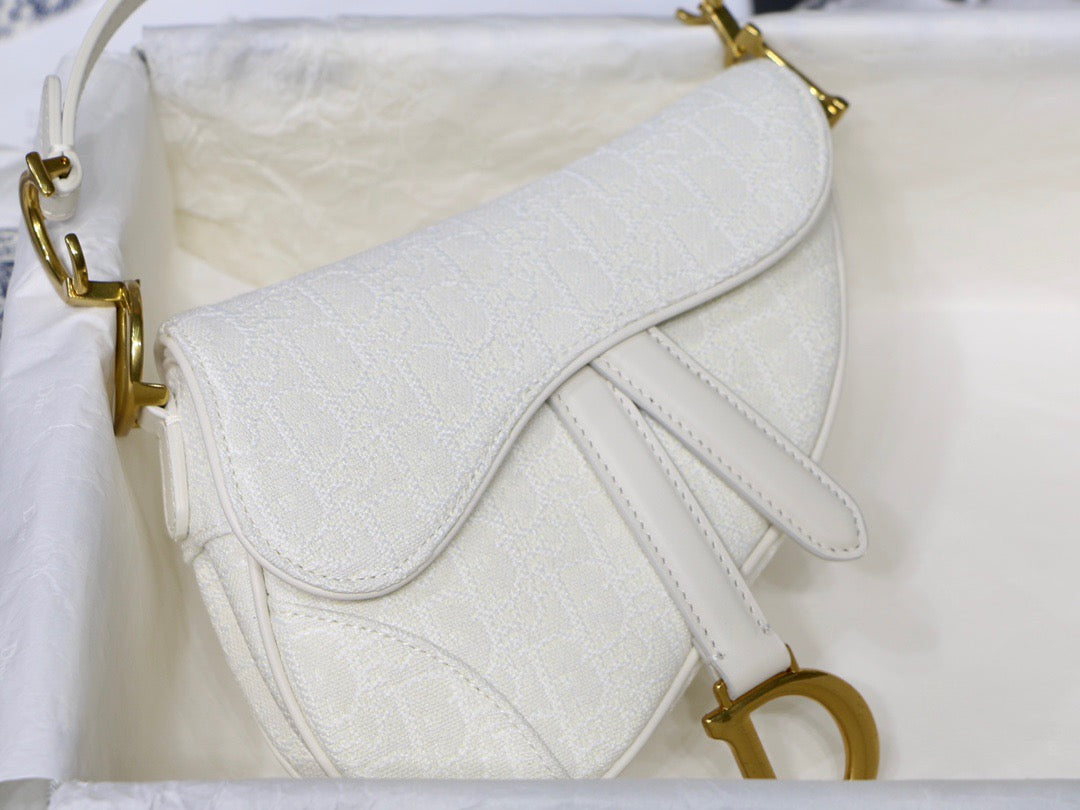 Dior Saddle Bag with Strap in White Oblique Jacquard