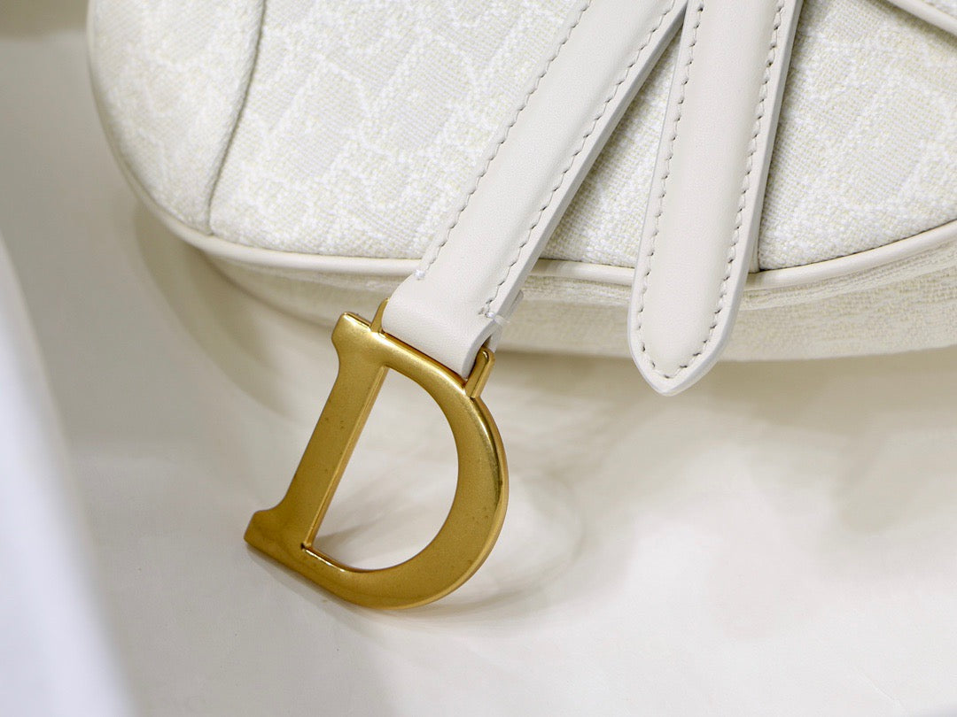 Dior Saddle Bag with Strap in White Oblique Jacquard