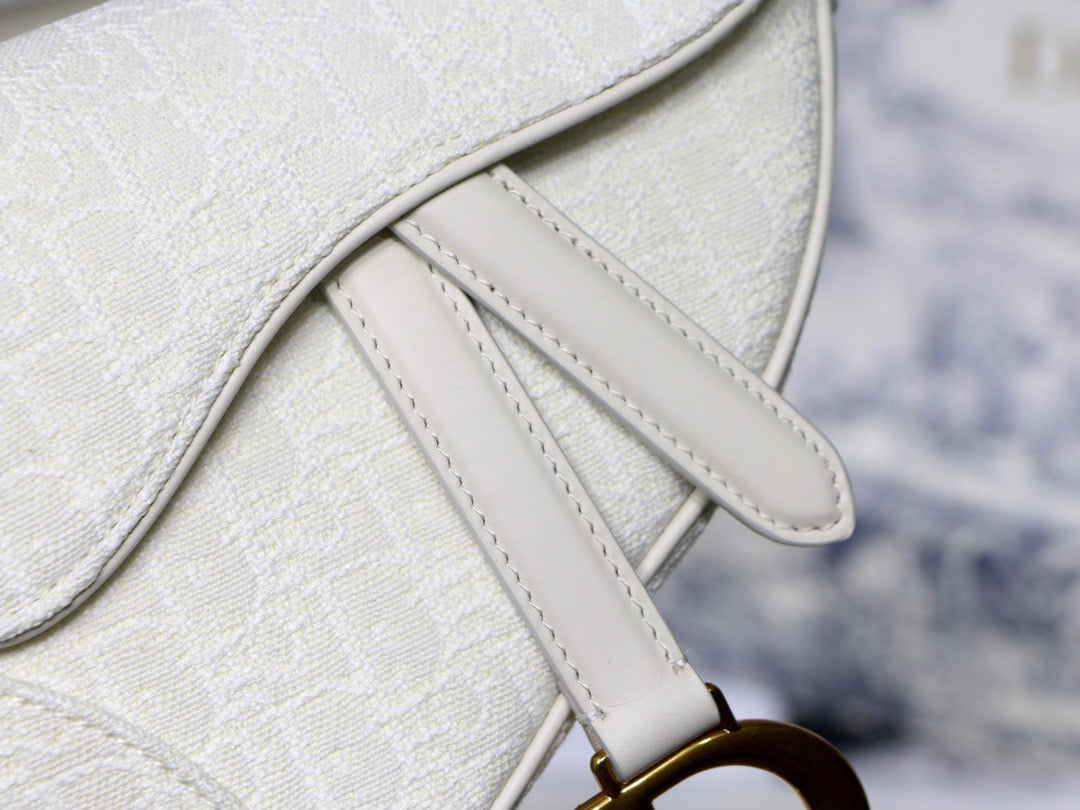 Dior Saddle Bag with Strap in White Oblique Jacquard