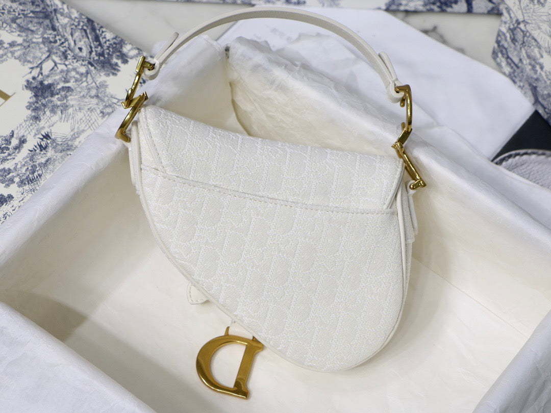 Dior Saddle Bag with Strap in White Oblique Jacquard