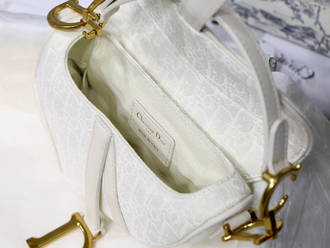 Dior Saddle Bag with Strap in White Oblique Jacquard