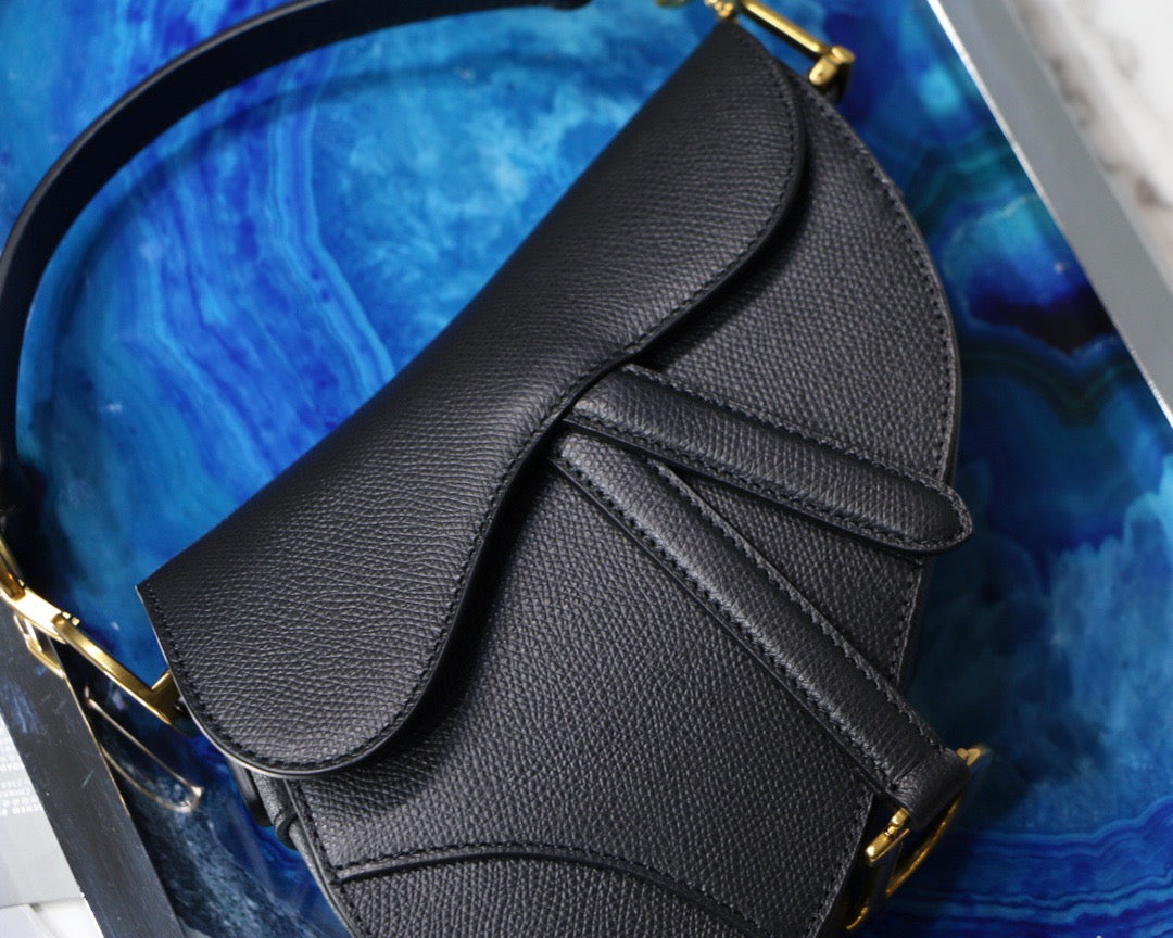 Dior Saddle Bag with Strap in Black Grained Calfskin