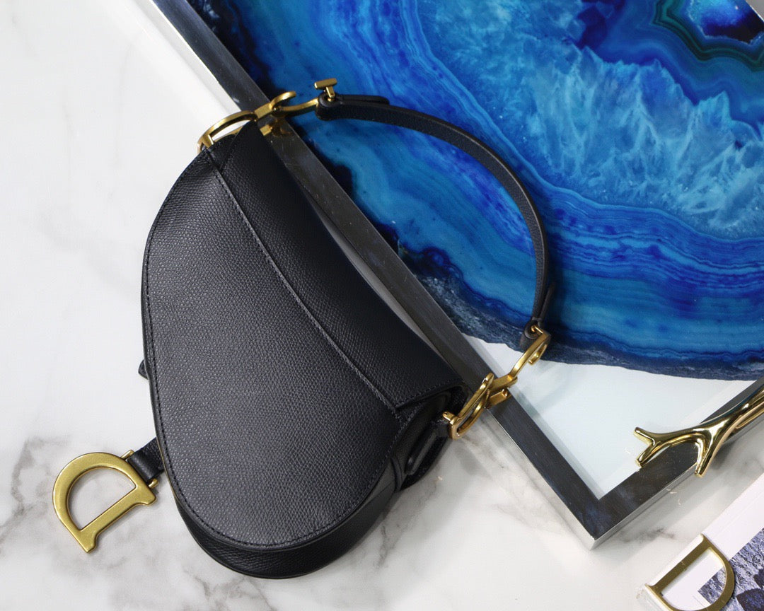 Dior Saddle Bag with Strap in Black Grained Calfskin