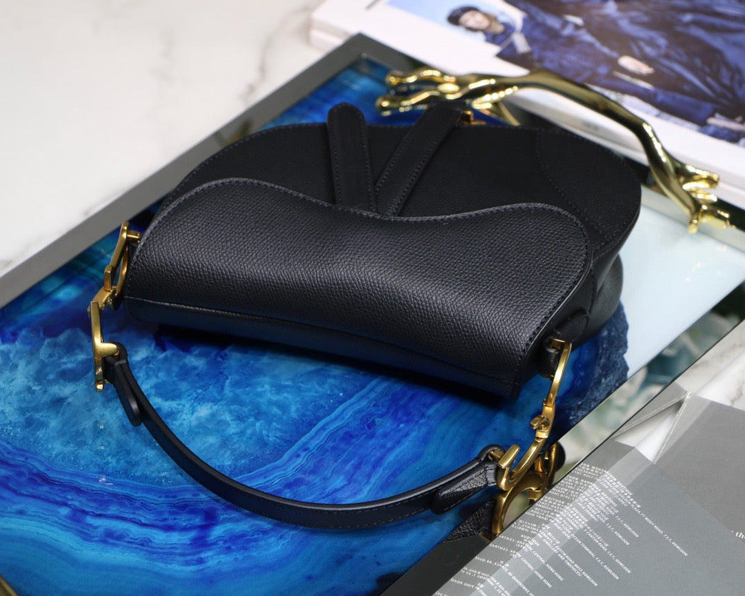 Dior Saddle Bag with Strap in Black Grained Calfskin