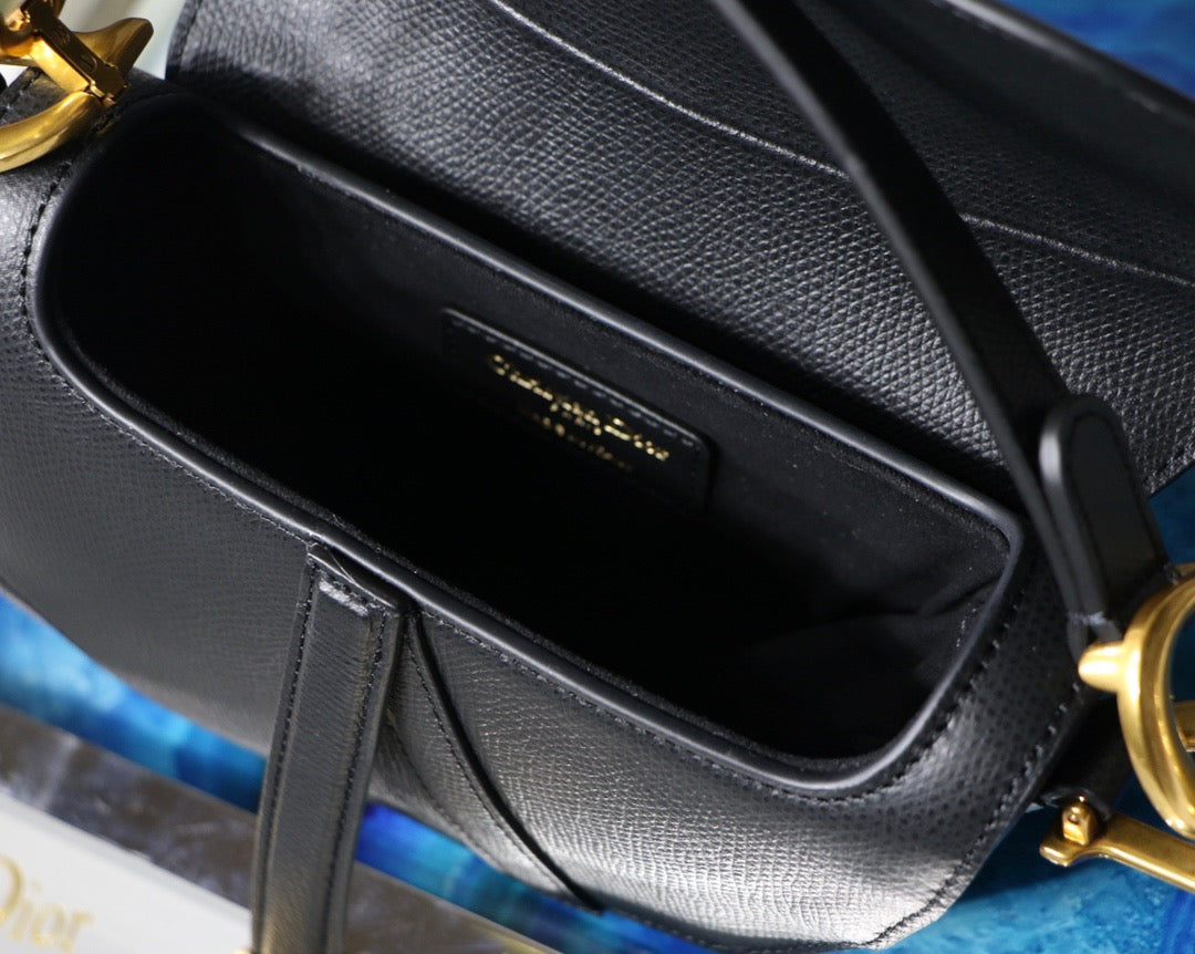 Dior Saddle Bag with Strap in Black Grained Calfskin