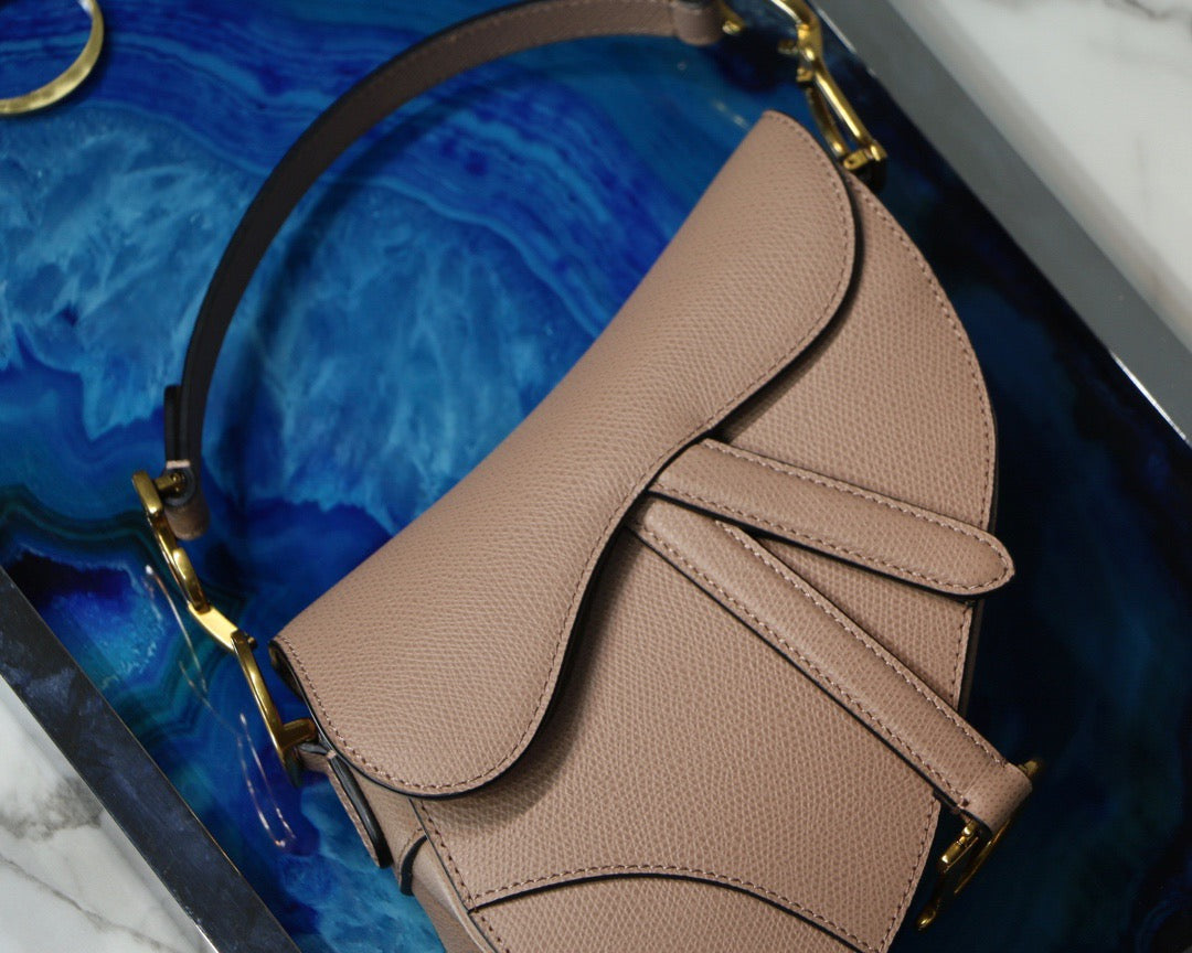 Dior Saddle Bag with Strap in Warm Taupe Grained Calfskin