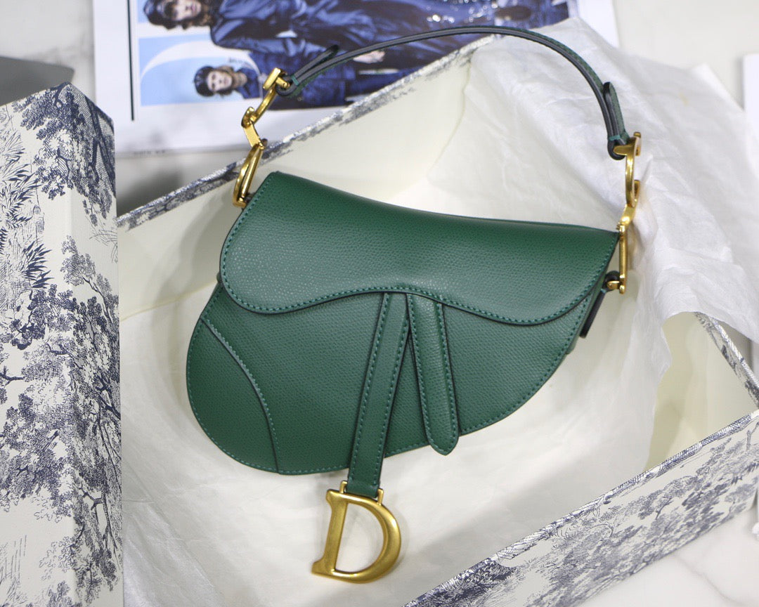 Dior Saddle Bag In Green Grained Calfskin