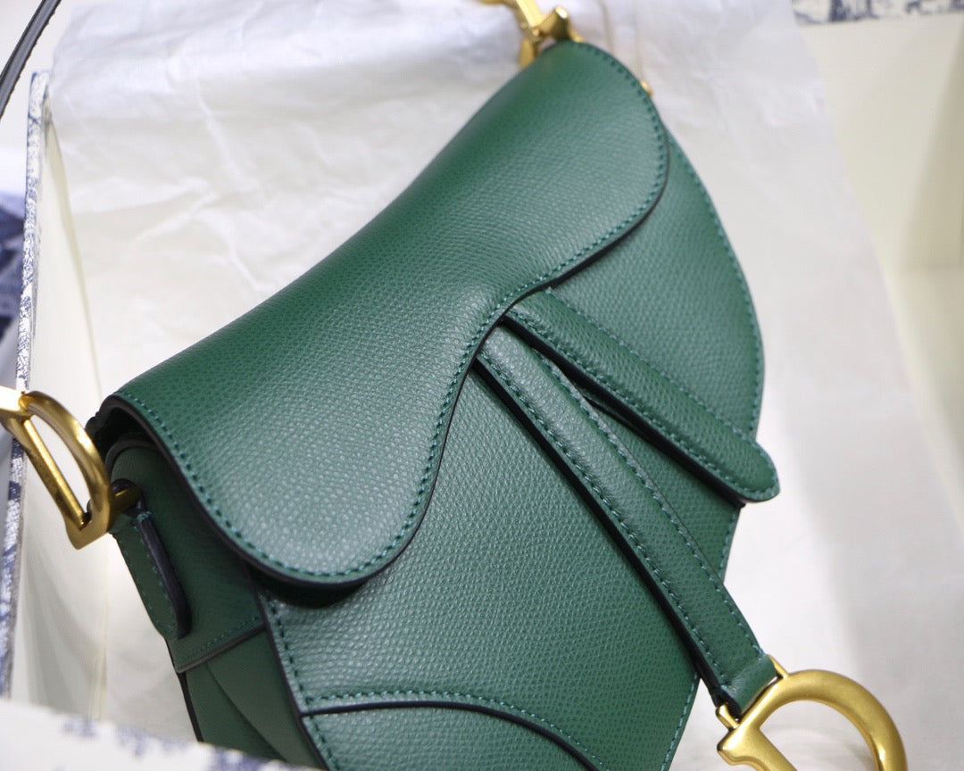 Dior Saddle Bag In Green Grained Calfskin