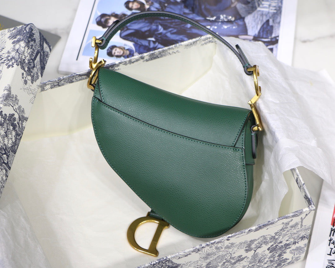 Dior Saddle Bag In Green Grained Calfskin