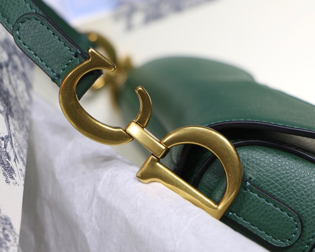 Dior Saddle Bag In Green Grained Calfskin