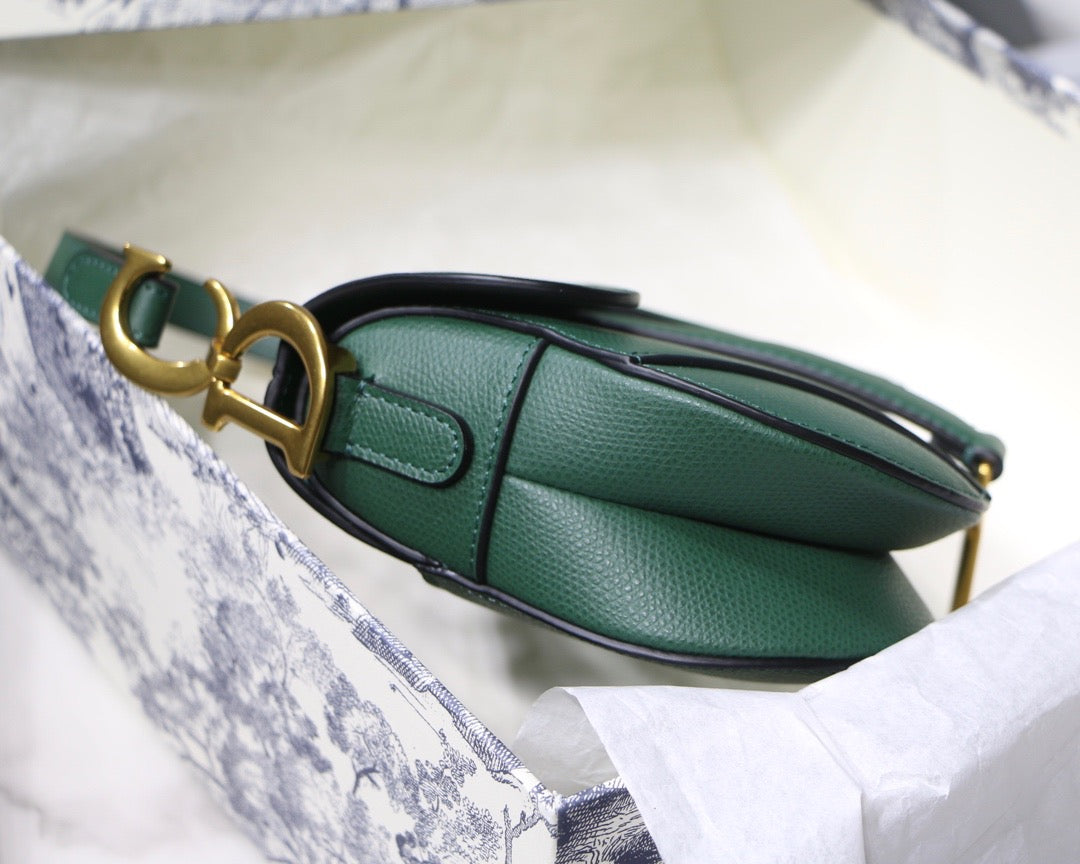 Dior Saddle Bag In Green Grained Calfskin