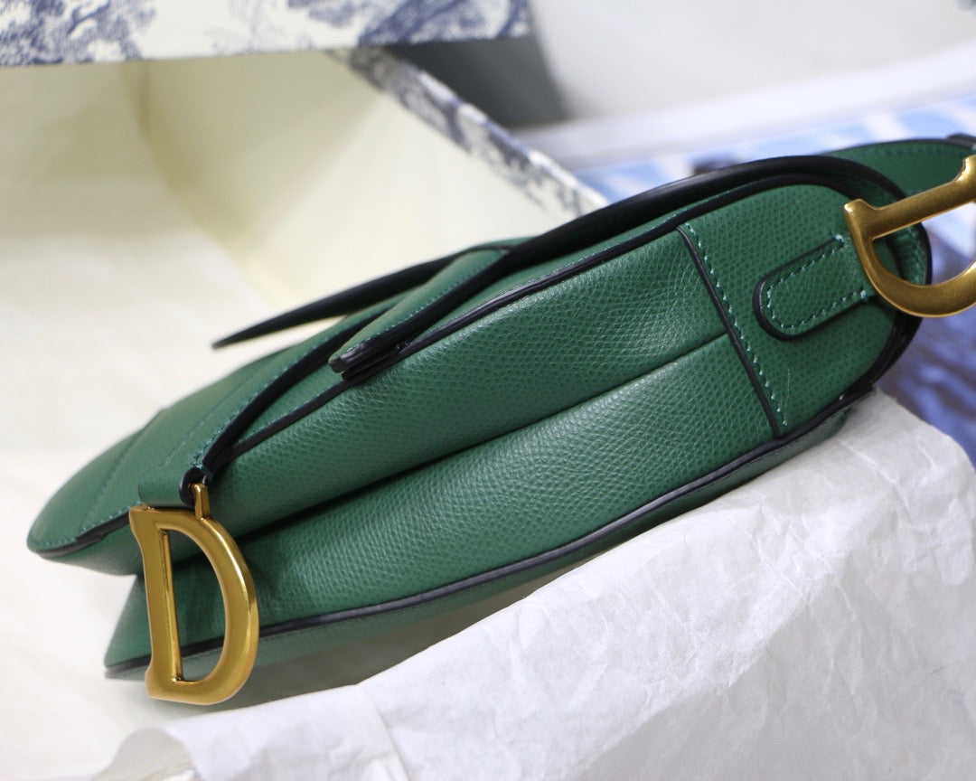 Dior Saddle Bag In Green Grained Calfskin