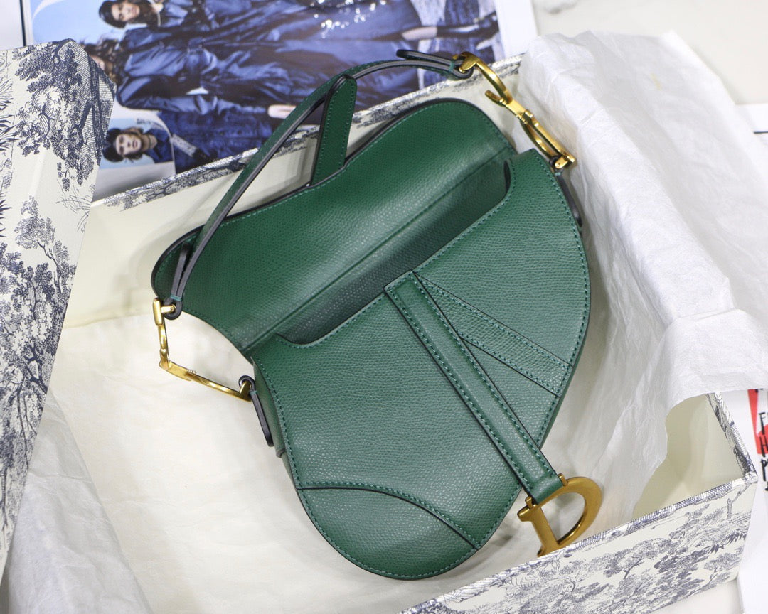 Dior Saddle Bag In Green Grained Calfskin