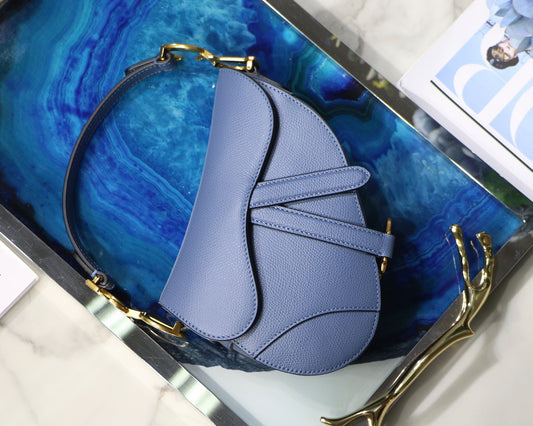 Dior Saddle Bag In Denim Blue Grained Calfskin