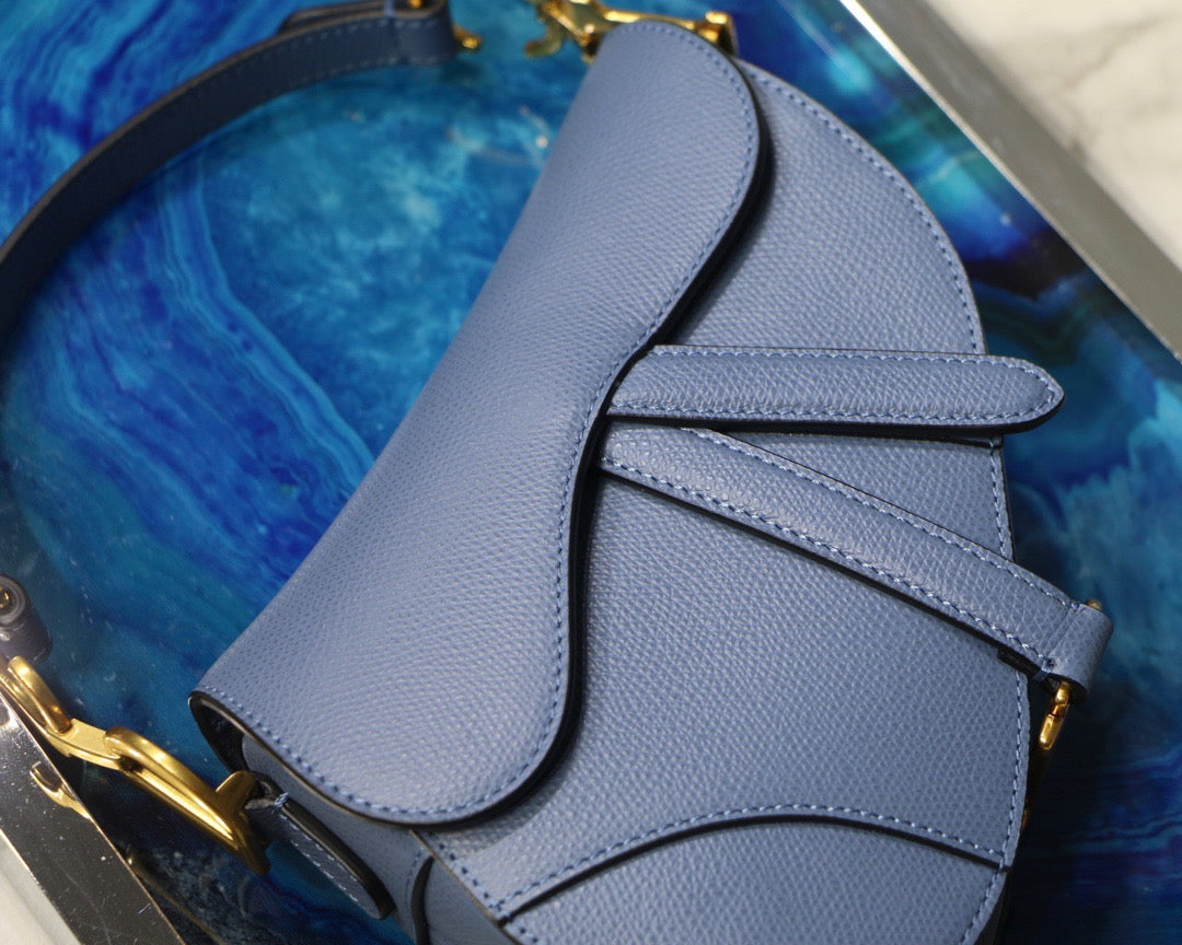 Dior Saddle Bag In Denim Blue Grained Calfskin