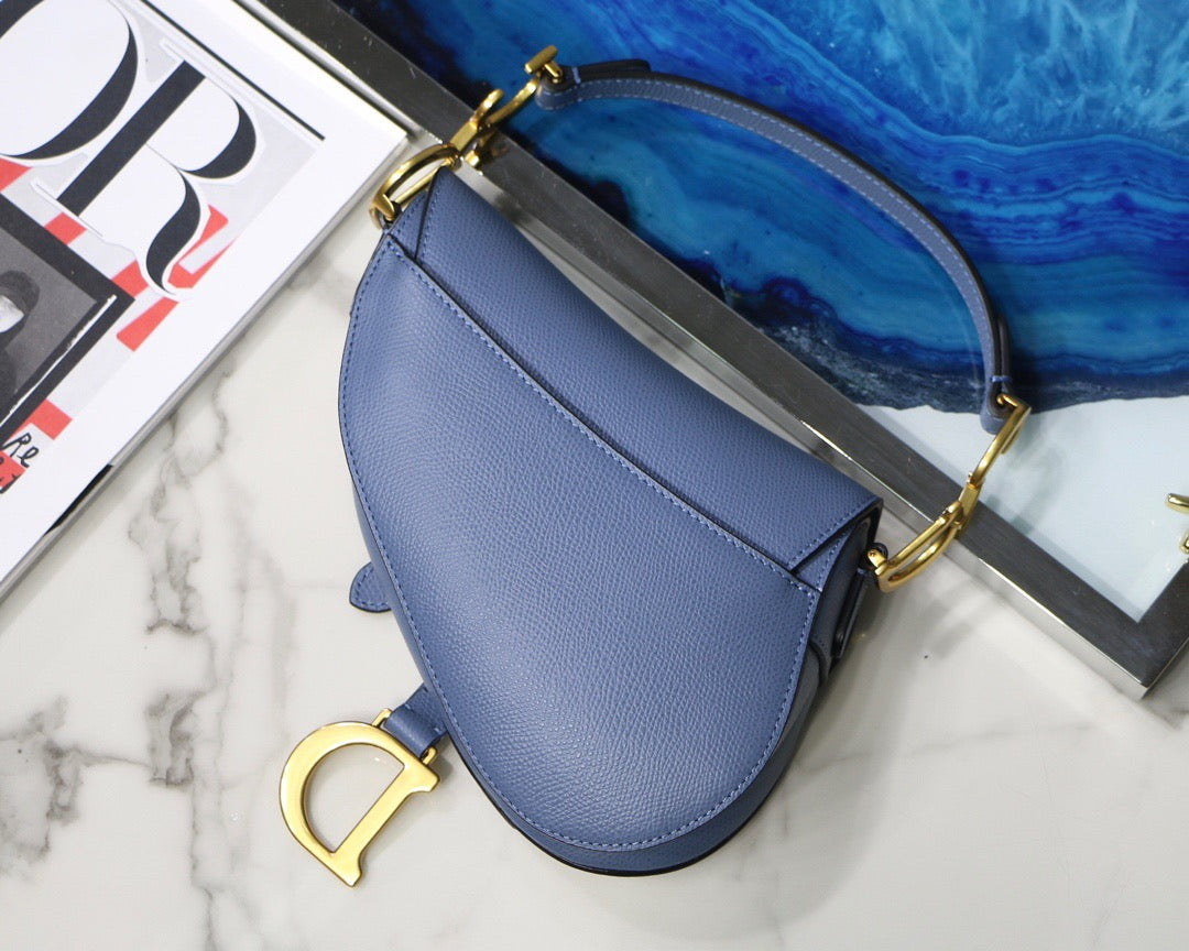 Dior Saddle Bag In Denim Blue Grained Calfskin