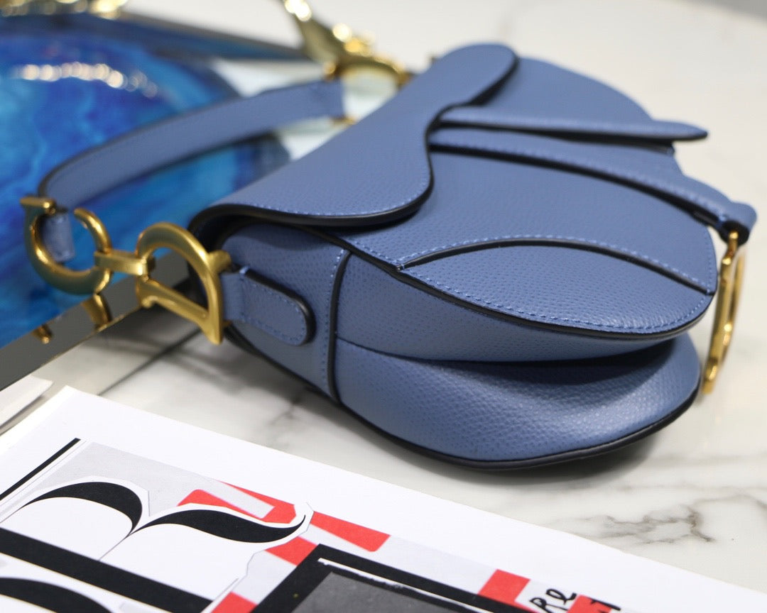 Dior Saddle Bag In Denim Blue Grained Calfskin