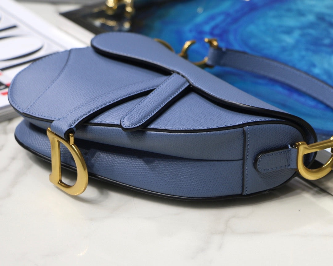 Dior Saddle Bag In Denim Blue Grained Calfskin