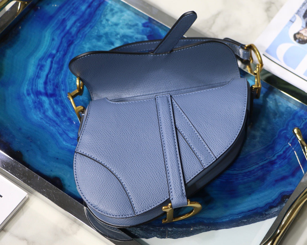 Dior Saddle Bag In Denim Blue Grained Calfskin