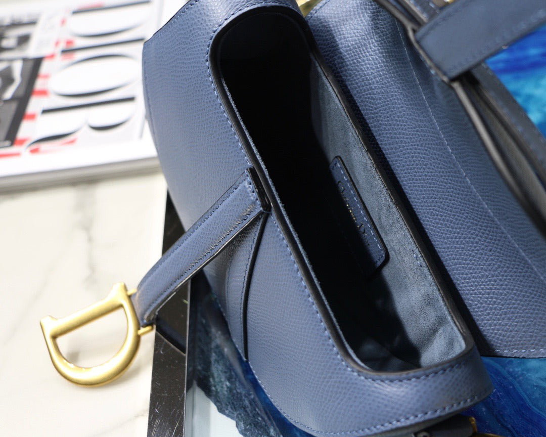 Dior Saddle Bag In Denim Blue Grained Calfskin