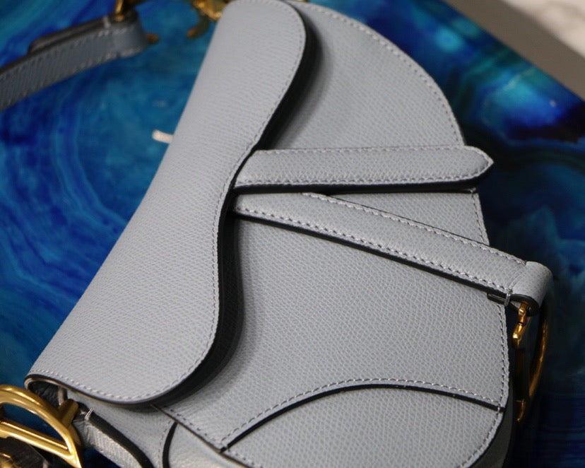 Dior Saddle Bag In Sky Blue Grained Calfskin