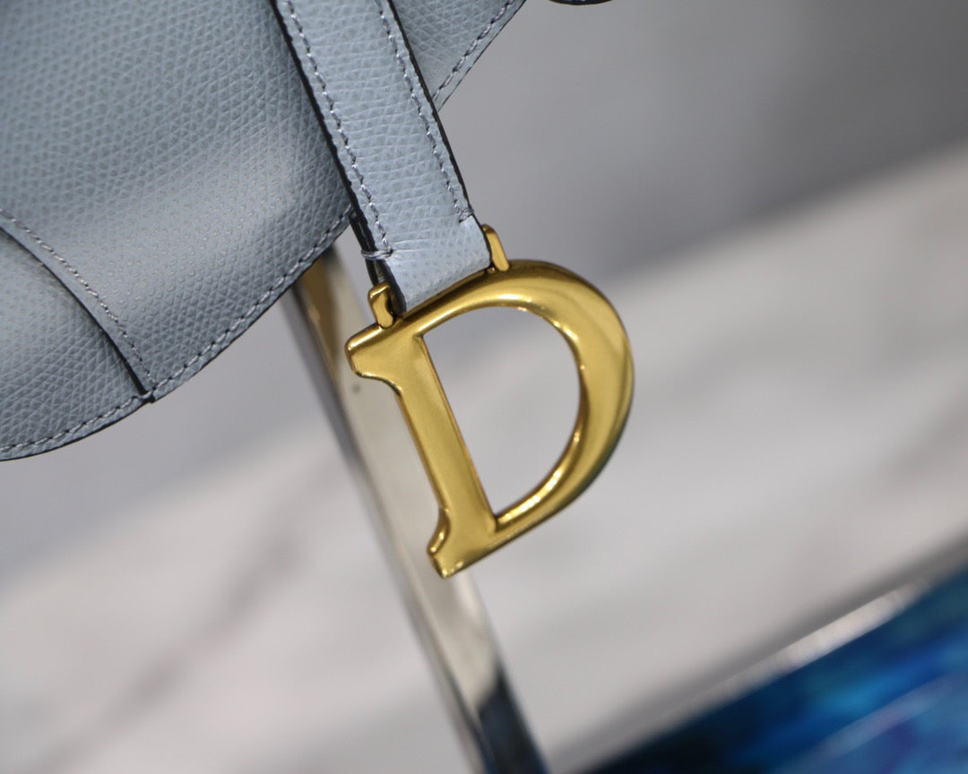 Dior Saddle Bag In Sky Blue Grained Calfskin