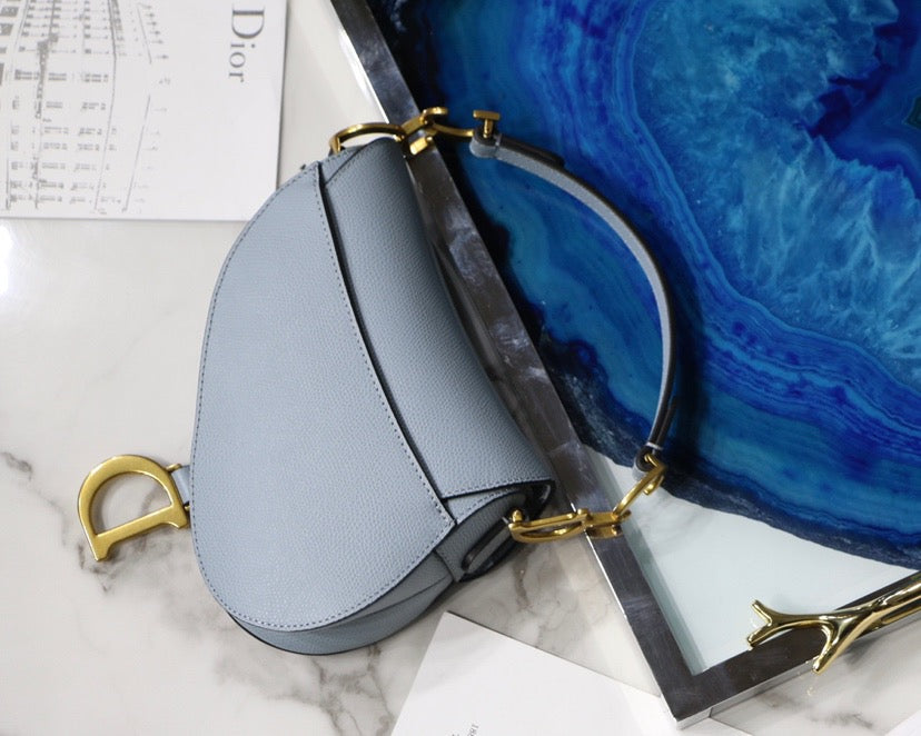 Dior Saddle Bag In Sky Blue Grained Calfskin