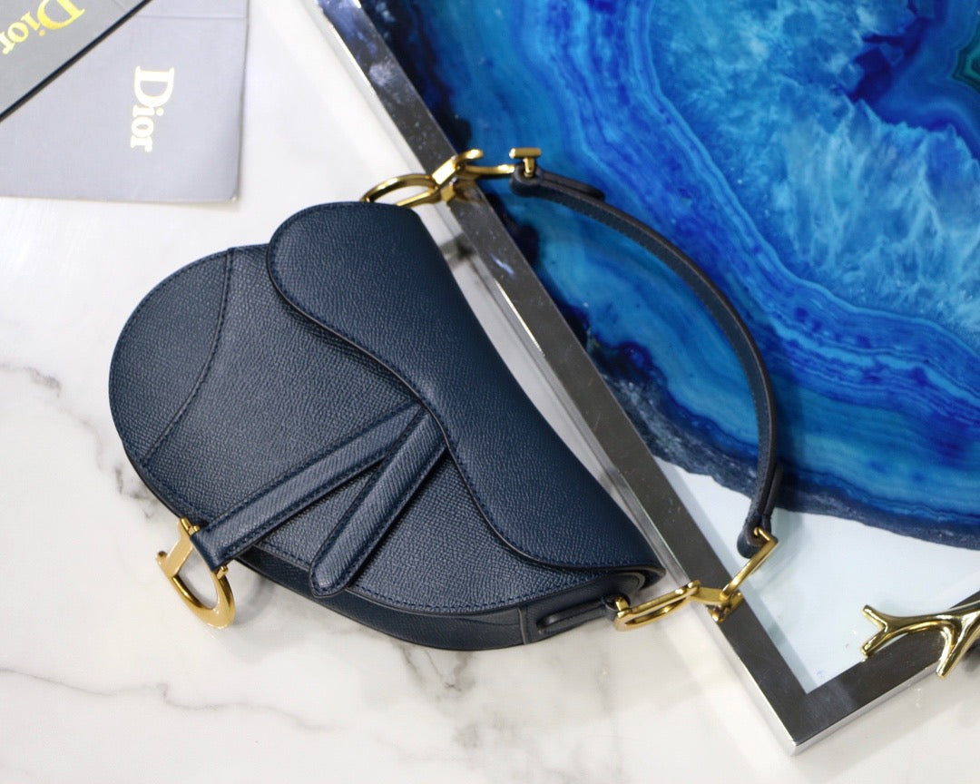 Dior Saddle Bag In Indigo Blue Grained Calfskin