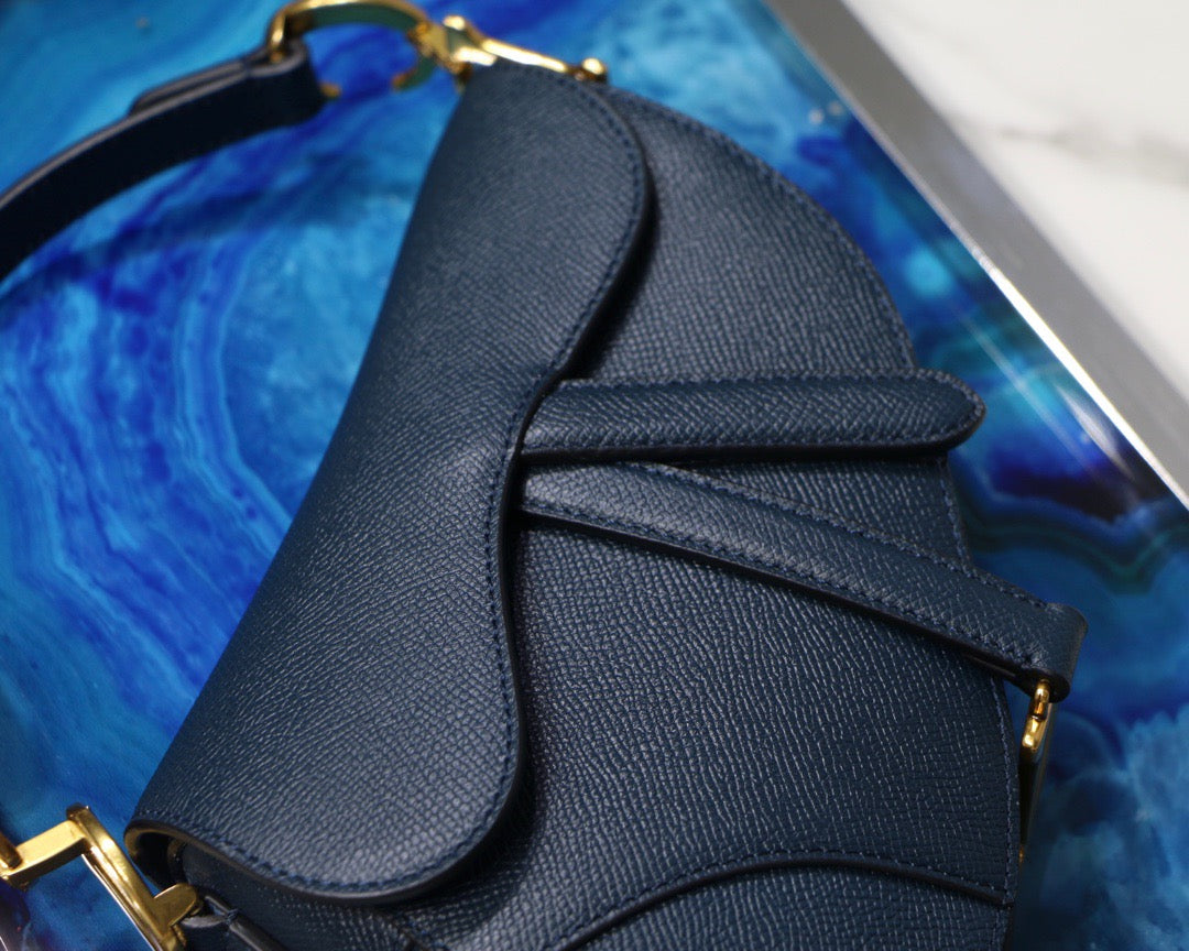 Dior Saddle Bag In Indigo Blue Grained Calfskin