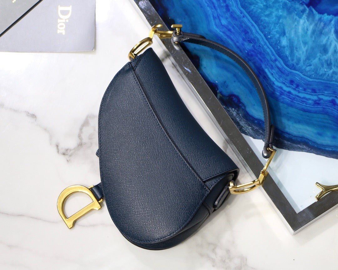 Dior Saddle Bag In Indigo Blue Grained Calfskin