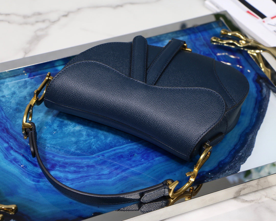 Dior Saddle Bag In Indigo Blue Grained Calfskin