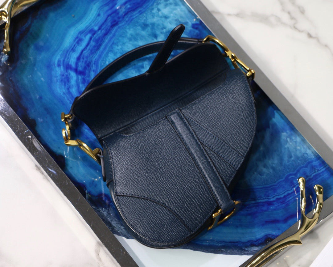 Dior Saddle Bag In Indigo Blue Grained Calfskin